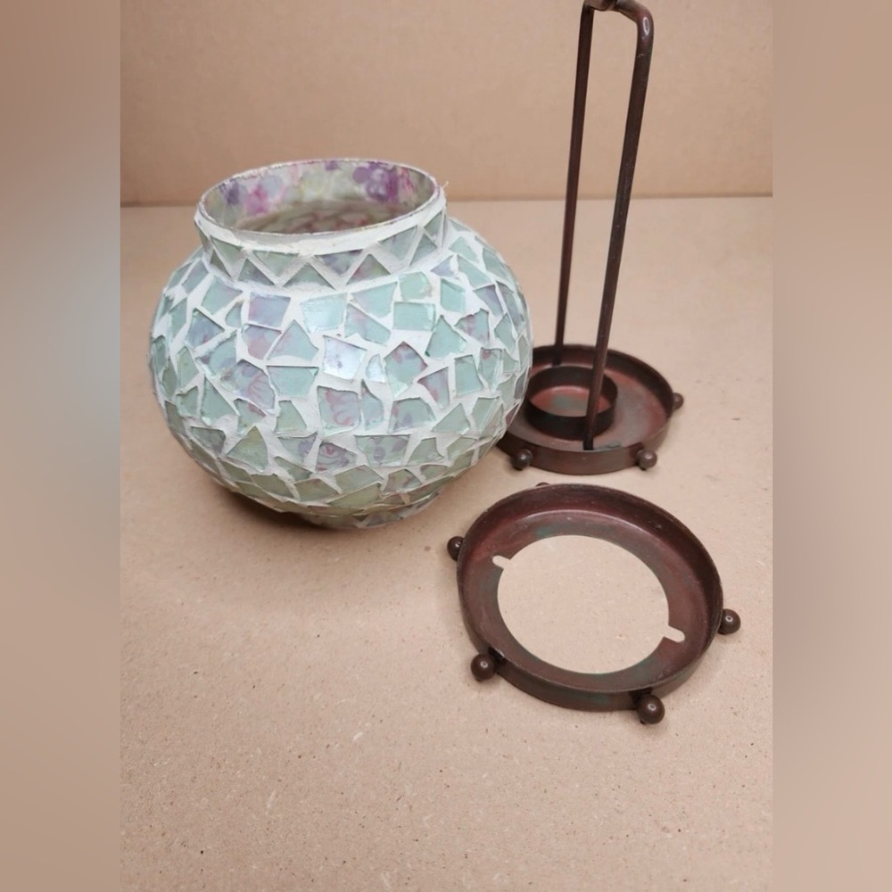 Elegant Mosaic Lantern with Metal Handle